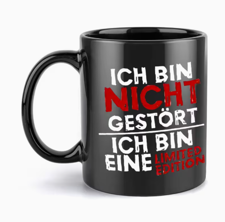 Schwarze Kaffeetasse "Ich bin nicht gestört"